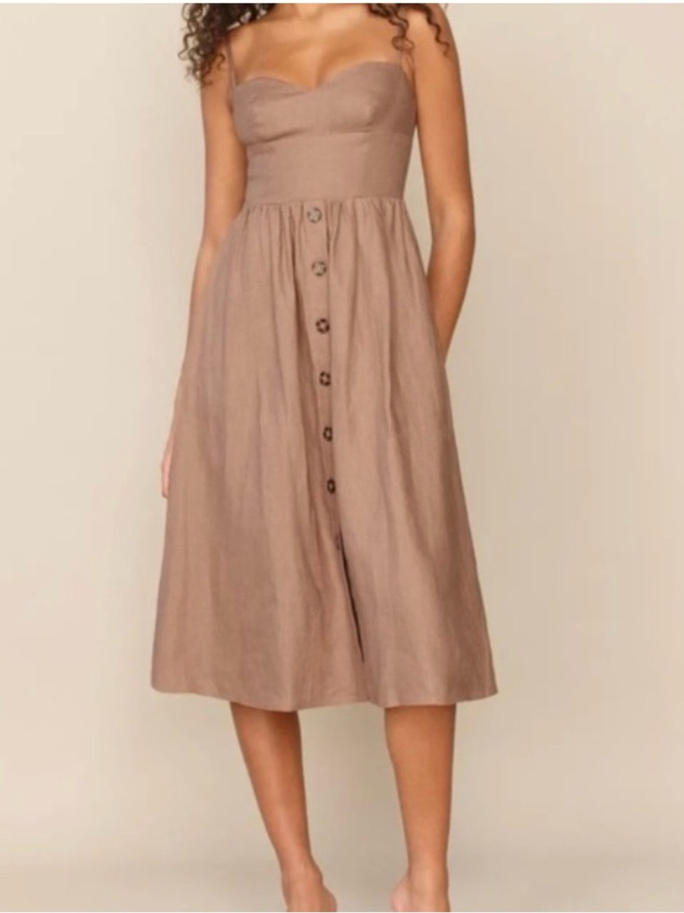 Reformation Cale Linen Midi Dress 10 Peaches Clay Cottagecore Sundress